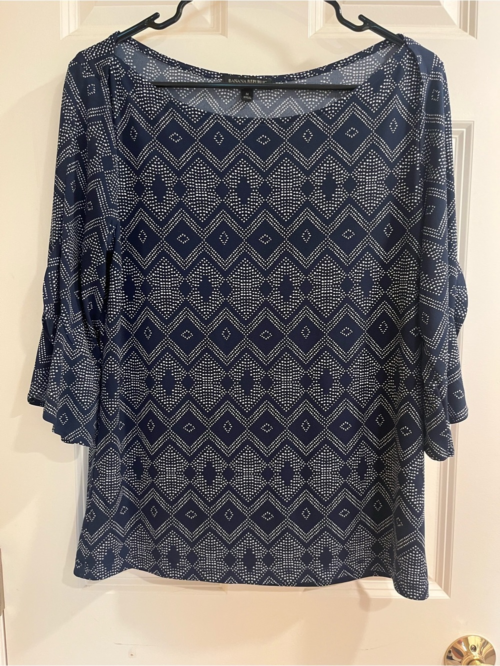Banana Republic Navy White Geometric Dot Pattern Blouse